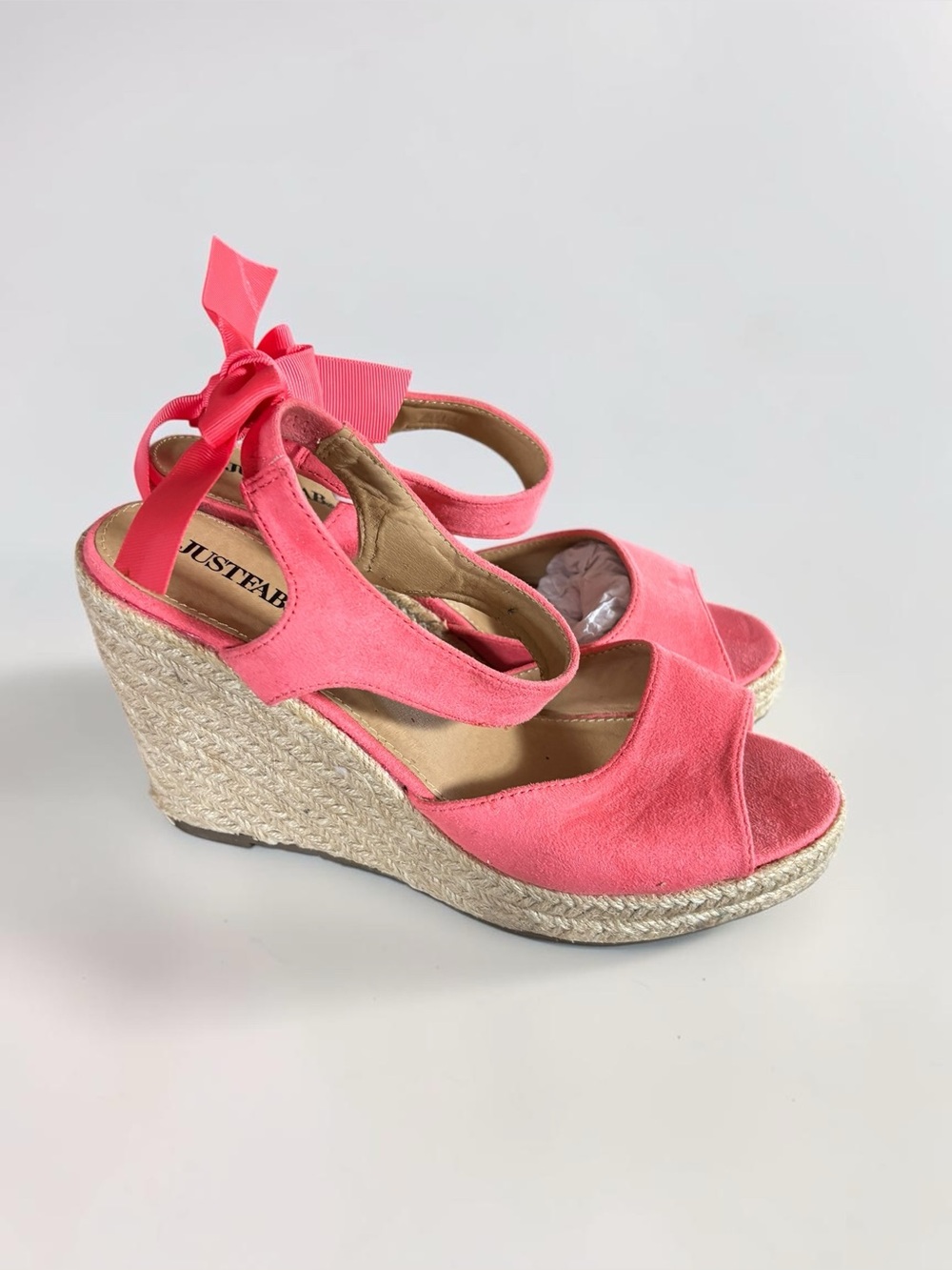 JustFab Coral Espadrille Wedge Sandals Size 8.5 Bow Ankle Strap